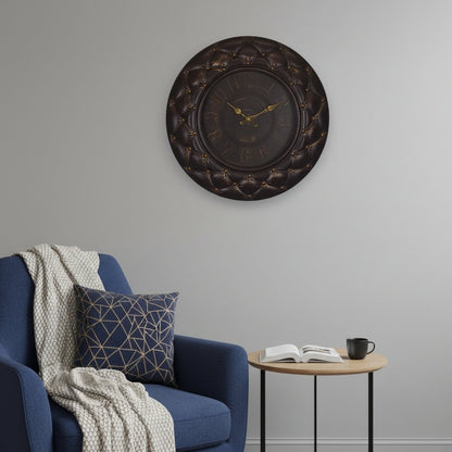 20" Brown And Gold Heavy Duty Plastic Silent Analog Round Wall Clock