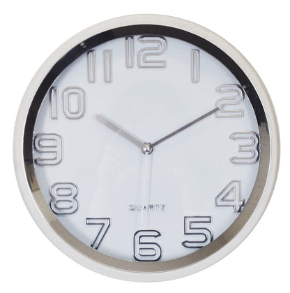 12" Silver And White Heavy Duty Plastic Silent Analog Round Wall Clock