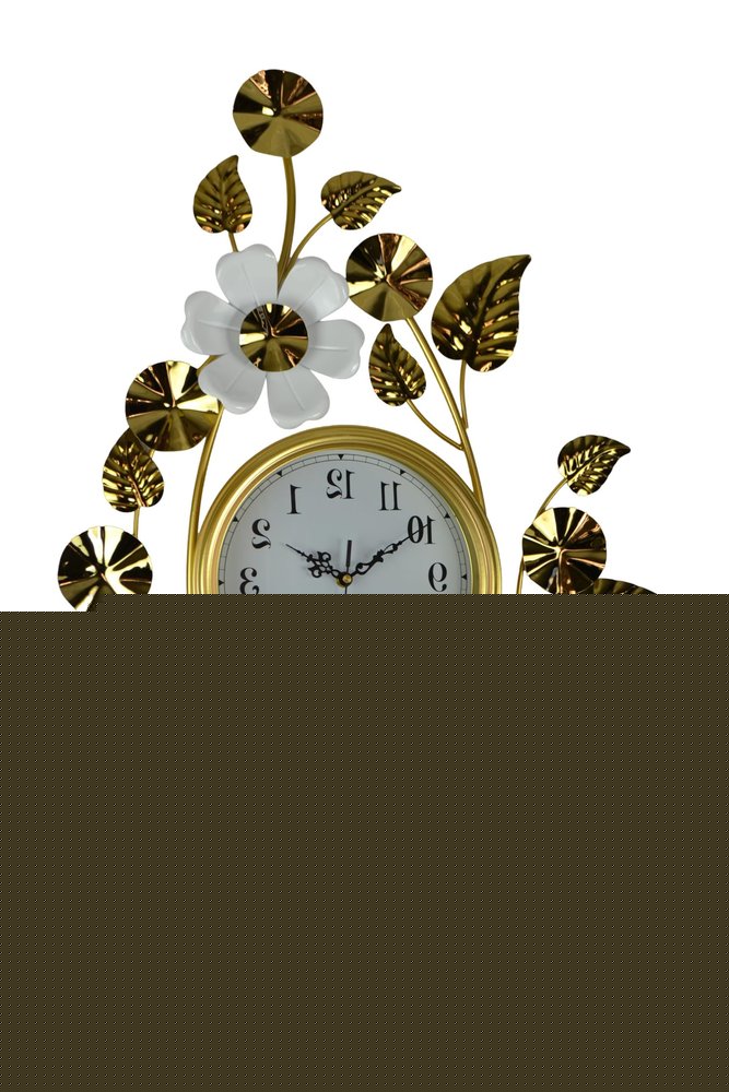 22" Gold And White Metal Silent Analog Floral Novelty Wall Clock