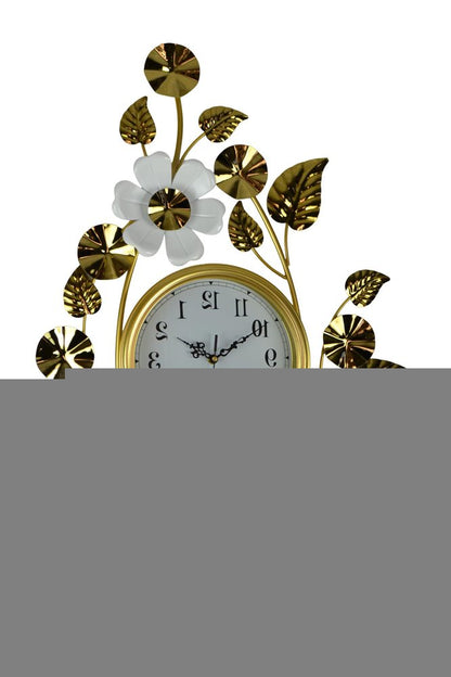 22" Gold And White Metal Silent Analog Floral Novelty Wall Clock