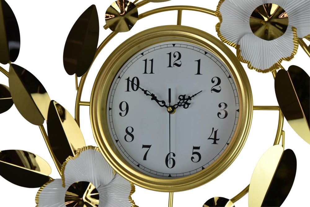 40" Gold And White Metal Silent Analog Floral Novelty Wall Clock