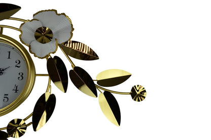 40" Gold And White Metal Silent Analog Floral Novelty Wall Clock