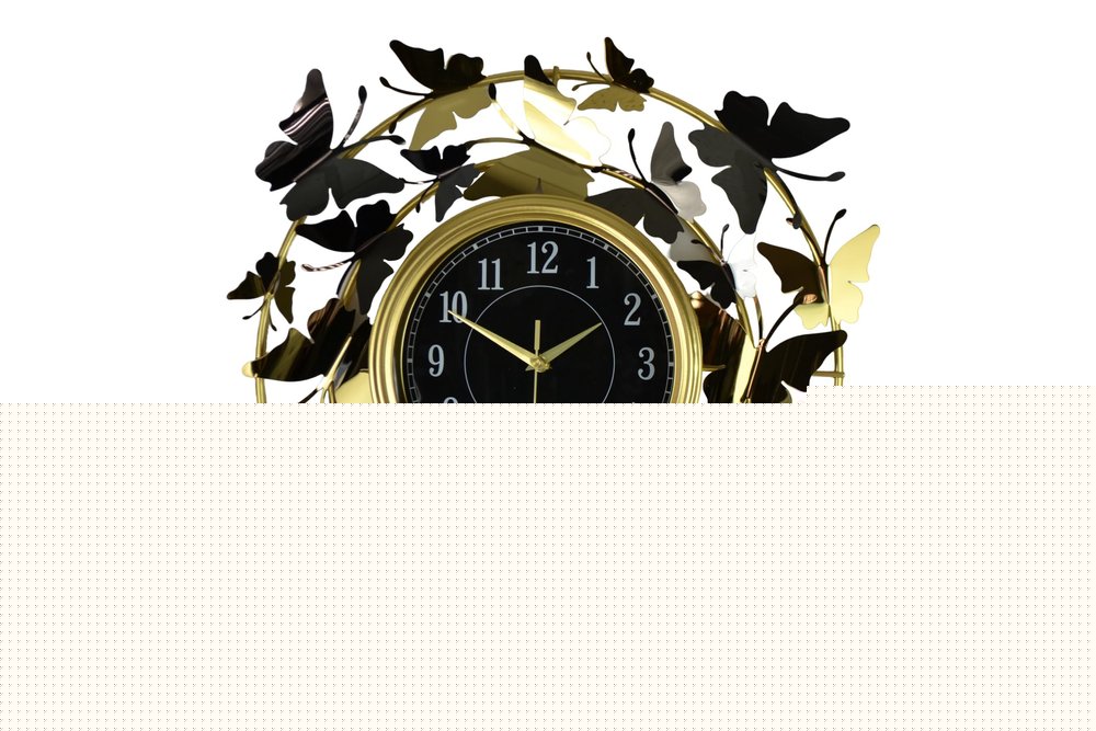 22" Gold Silver And Black Metal Silent Analog Butterfly Round Wall Clock