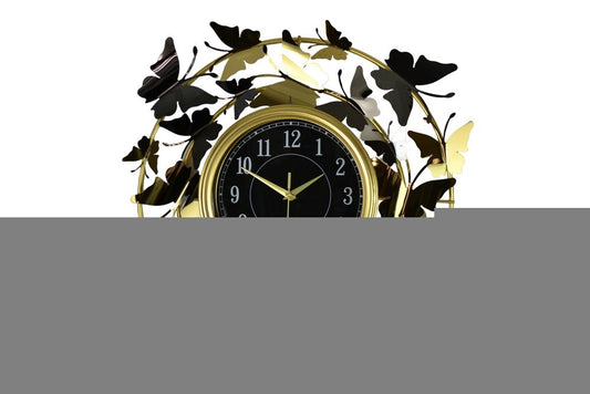 22" Gold Silver And Black Metal Silent Analog Butterfly Round Wall Clock