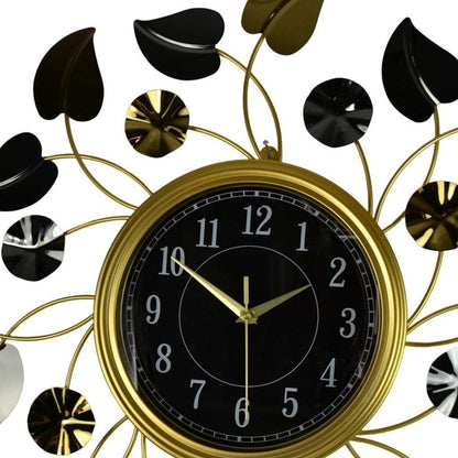 24" Gold Black And Silver Metal Silent Analog Floral Round Wall Clock