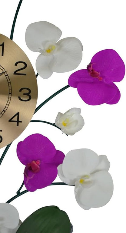 30" Purple White And Gold Metal Silent Analog Floral Novelty Wall Clock