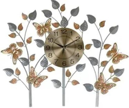 27" Gold Silver And Black Metal Silent Analog Novelty Wall Clock
