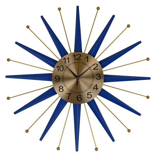 27" Blue And Gold Metal Silent Analog Starburst Wall Clock