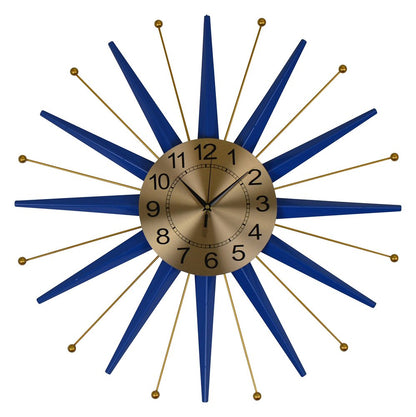 27" Blue And Gold Metal Silent Analog Starburst Wall Clock