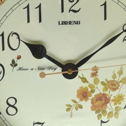 15" Ivory And Gold Resin Silent Pendulum Ornate Round Wall Clock