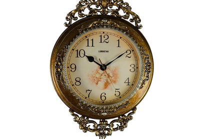 15" Gold And Silver Resin Silent Pendulum Ornate Round Wall Clock