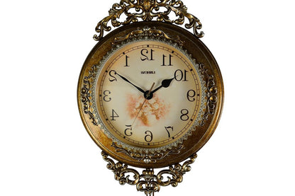 15" Gold And Silver Resin Silent Pendulum Ornate Round Wall Clock