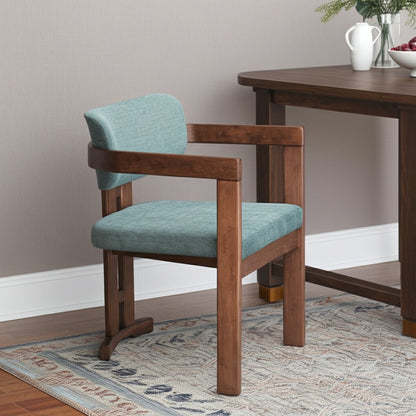 Gray and Brown Upholstery Open Back Dining Arm Chair