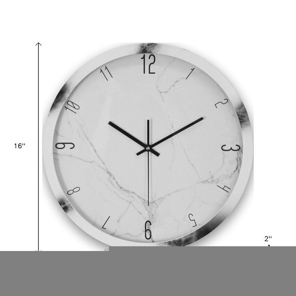 16" White And Black Heavy Duty Plastic Silent Analog Marble Round Wall Clock