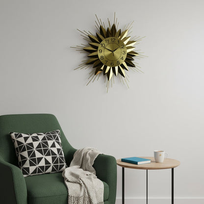 25" Gold And Black Metal Silent Analog Starburst Wall Clock
