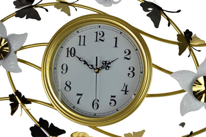 39" Gold And White Metal Silent Analog Butterfly Novelty Wall Clock