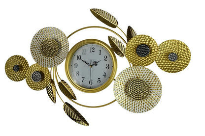 37" Gold Silver And White Metal Silent Analog Floral Novelty Wall Clock