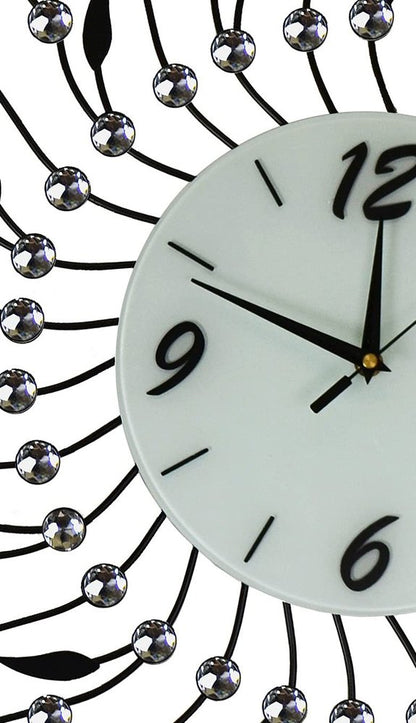28" Silver Black And White Metal And Mirrored Glass Silent Analog Round Wall Clock