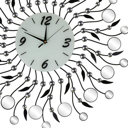 28" Silver Black And White Metal And Mirrored Glass Silent Analog Round Wall Clock