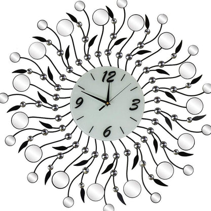 28" Silver Black And White Metal And Mirrored Glass Silent Analog Round Wall Clock