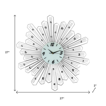 27" Silver And White Metal Silent Analog Novelty Wall Clock