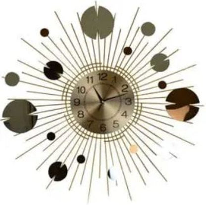 27" Gold Copper And Silver Metal Silent Analog Sunburst Wall Clock