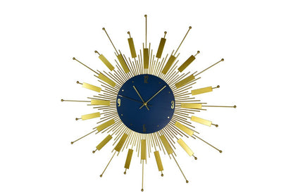 27" Gold And Blue Metal Silent Analog Sunburst Wall Clock