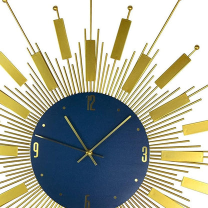 27" Gold And Blue Metal Silent Analog Sunburst Wall Clock