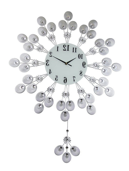 27" Silver And White Metal Silent Pendulum Starburst Wall Clock