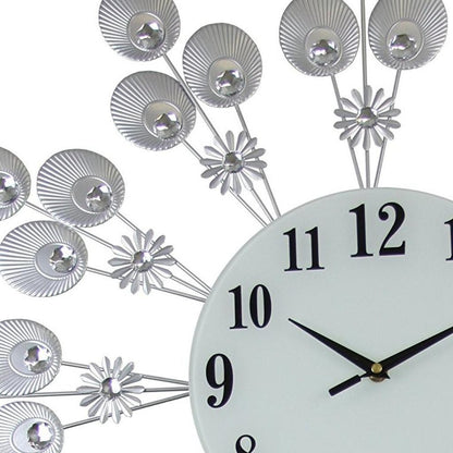 27" Silver And White Metal Silent Pendulum Starburst Wall Clock