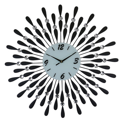 24" Black White And Silver Metal Silent Analog Starburst Wall Clock