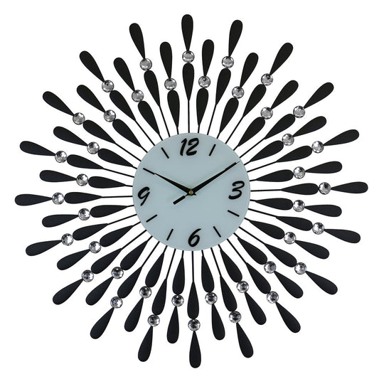 24" Black White And Silver Metal Silent Analog Starburst Wall Clock