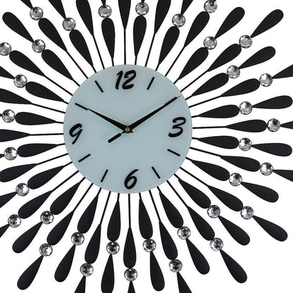 24" Black White And Silver Metal Silent Analog Starburst Wall Clock