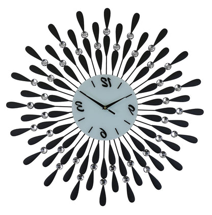 24" Black White And Silver Metal Silent Analog Starburst Wall Clock