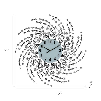 24" Silver And White Metal Silent Analog Novelty Wall Clock