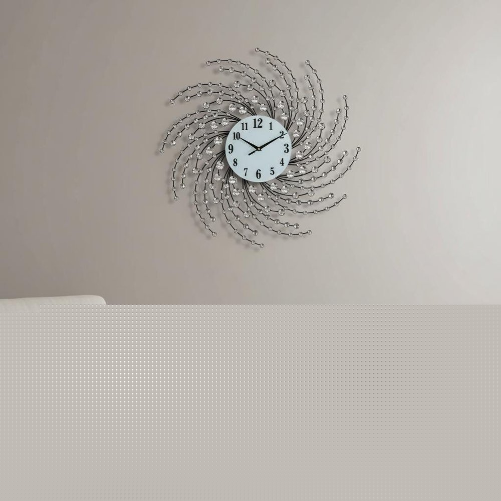 24" Silver And White Metal Silent Analog Novelty Wall Clock