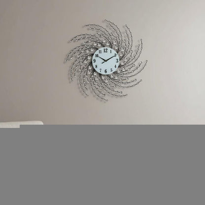 24" Silver And White Metal Silent Analog Novelty Wall Clock