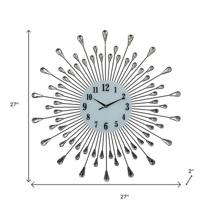 27" Silver And White Metal Silent Analog Round Wall Clock