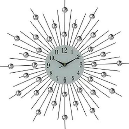 20" Black White And Clear Metal and Glass Silent Analog Sunburst Wall Clock