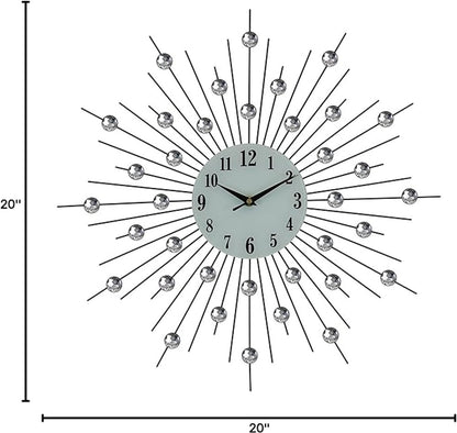20" Black White And Clear Metal and Glass Silent Analog Sunburst Wall Clock