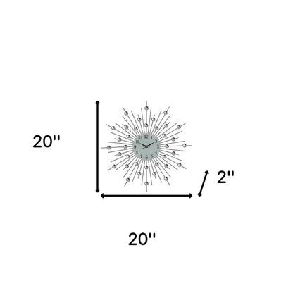20" Black White And Clear Metal and Glass Silent Analog Sunburst Wall Clock