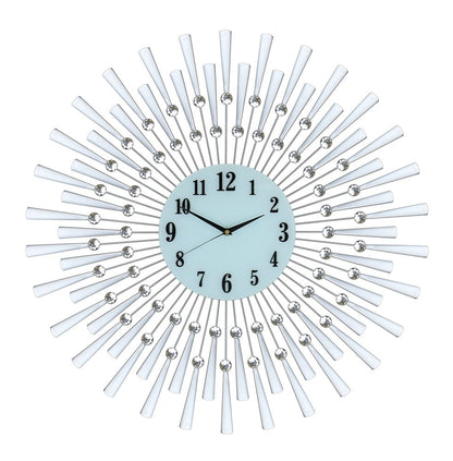 28" Silver And White Metal Silent Analog Sunburst Wall Clock
