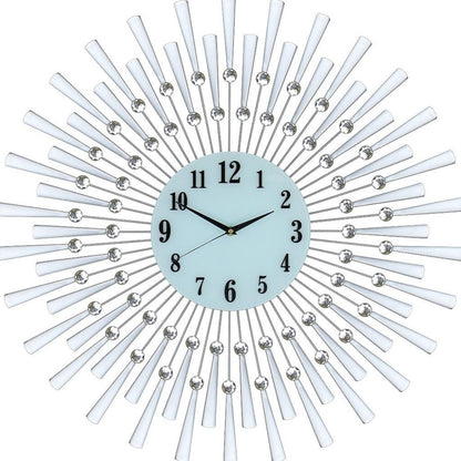 28" Silver And White Metal Silent Analog Sunburst Wall Clock