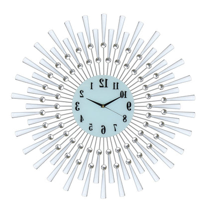 28" Silver And White Metal Silent Analog Sunburst Wall Clock