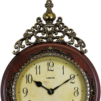 15" Brown And Gold Resin Silent Pendulum Ornate Oval Wall Clock