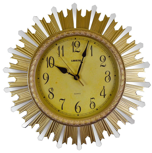 18" Gold And Silver Resin Silent Analog Sunburst Wall Clock