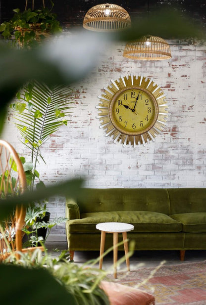 18" Gold And Silver Resin Silent Analog Sunburst Wall Clock