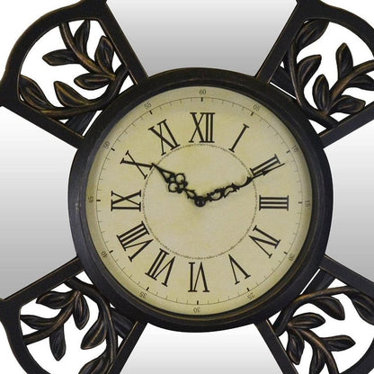 16" Black And Silver Heavy Duty Plastic Silent Analog Ornate Hexagon Wall Clock