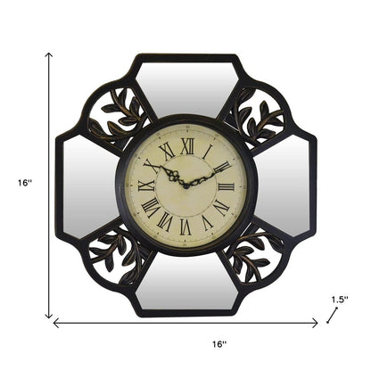16" Black And Silver Heavy Duty Plastic Silent Analog Ornate Hexagon Wall Clock