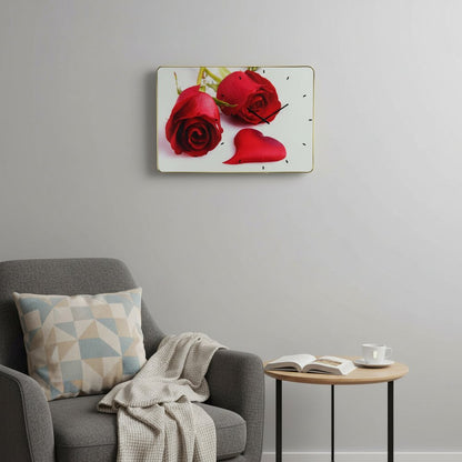 24" Red White And Gold Solid Wood and Acrylic Silent Roses Floral Wall Clock